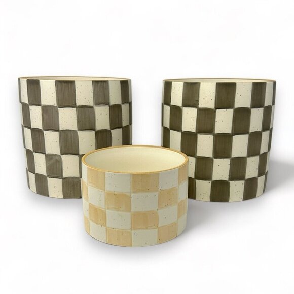 Checker Stoneware Indoor Outdoor Planter Pot Ivory 5.88" - Threshold  - Target - Picture 5 of 5